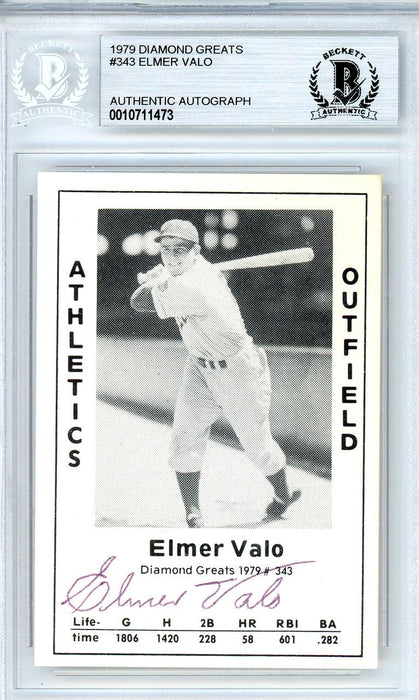 Elmer Valo Autographed 1979 Diamond Greats Card #343 Philadelphia A's Beckett BAS #10711473 - RSA