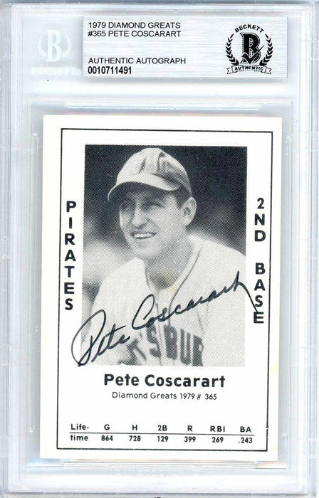 Pete Coscarart Autographed 1979 Diamond Greats Card #365 Pittsburgh Pirates Beckett BAS #10711491 - RSA
