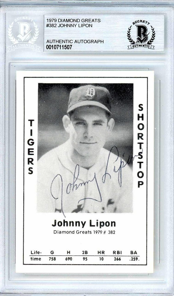 Johnny Lipon Autographed 1979 Diamond Greats Card #382 Detroit Tigers Beckett BAS #10711507 - RSA
