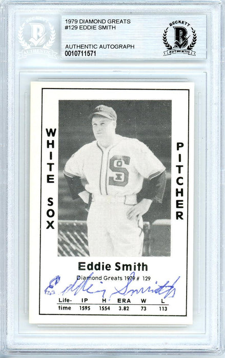 Eddie Smith Autographed 1979 Diamond Greats Card #129 Chicago White Sox Beckett BAS #10711571 - RSA