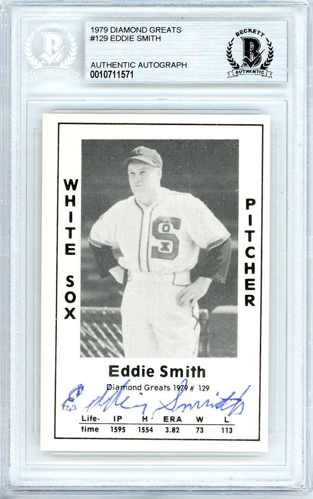 Eddie Smith Autographed 1979 Diamond Greats Card #129 Chicago White Sox Beckett BAS #10711571 - RSA