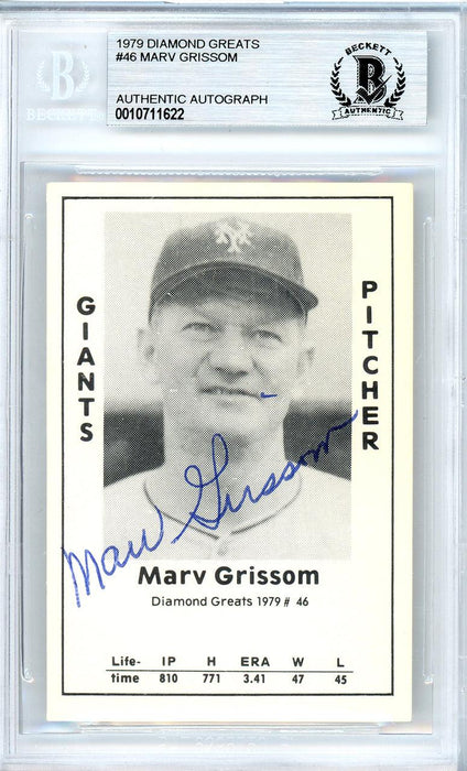 Marv Grissom Autographed 1979 Diamond Greats Card #46 New York Giants Beckett BAS #10711622 - RSA