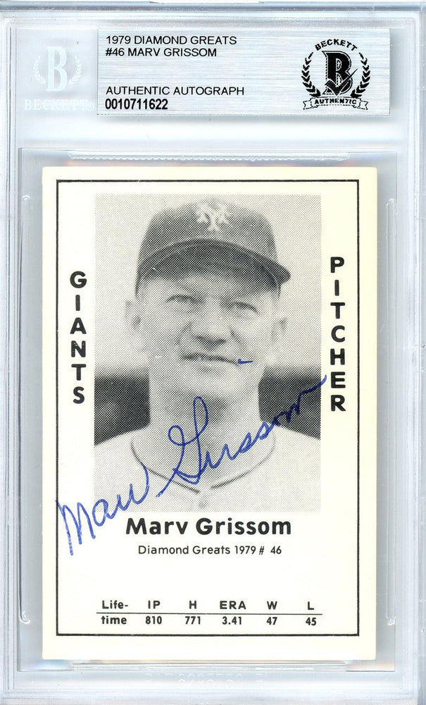 Marv Grissom Autographed 1979 Diamond Greats Card #46 New York Giants Beckett BAS #10711622 - RSA