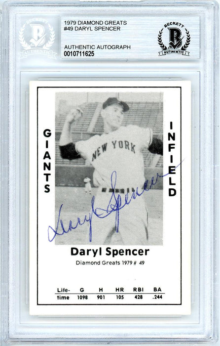 Daryl Spencer Autographed 1979 Diamond Greats Card #49 New York Giants Beckett BAS #10711625 - RSA
