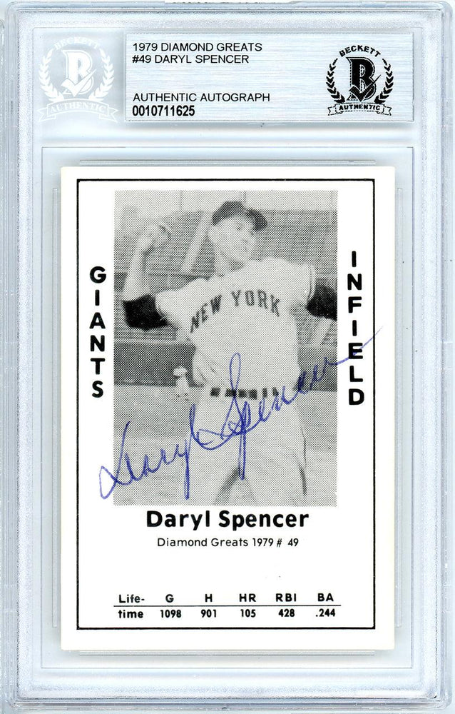 Daryl Spencer Autographed 1979 Diamond Greats Card #49 New York Giants Beckett BAS #10711625 - RSA