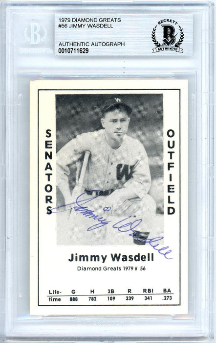 Jimmy Wasdell Autographed 1979 Diamond Greats Card #56 Washington Senators Beckett BAS #10711629 - RSA