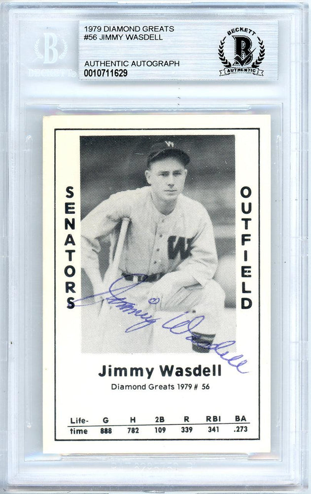 Jimmy Wasdell Autographed 1979 Diamond Greats Card #56 Washington Senators Beckett BAS #10711629 - RSA
