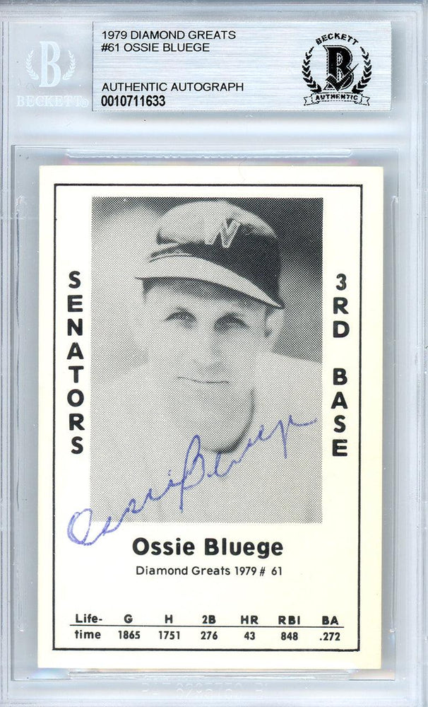 Ossie Bluege Autographed 1979 Diamond Greats Card #61 Washington Senators Beckett BAS #10711633 - RSA