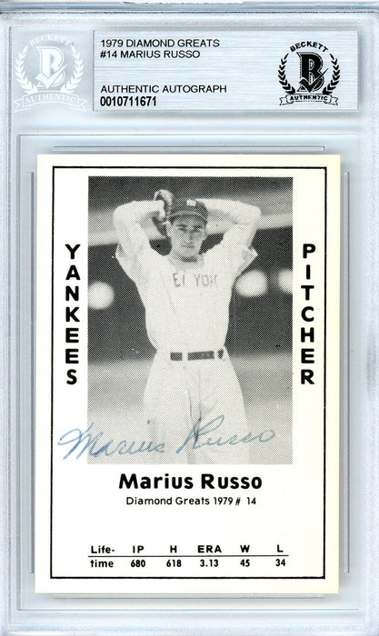 Marius Russo Autographed 1979 Diamond Greats Card #14 New York Yankees Beckett BAS #10711671 - RSA
