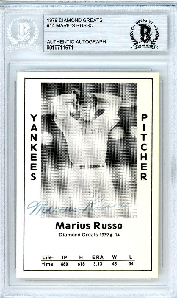 Marius Russo Autographed 1979 Diamond Greats Card #14 New York Yankees Beckett BAS #10711671 - RSA