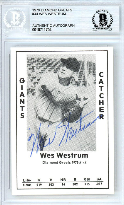Wes Westrum Autographed 1979 Diamond Greats Card #44 New York Giants Beckett BAS #10711704 - RSA