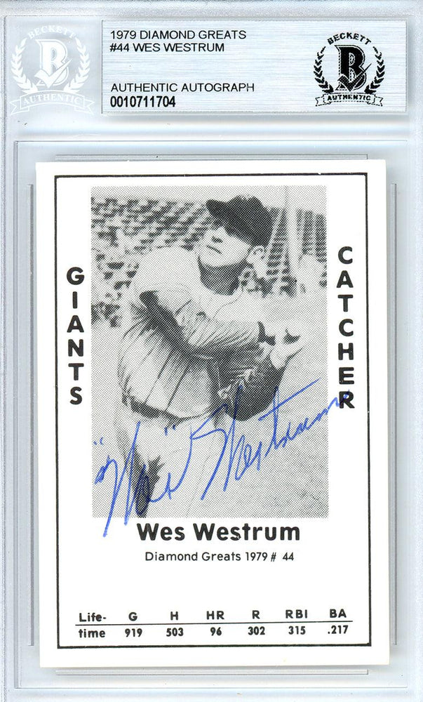 Wes Westrum Autographed 1979 Diamond Greats Card #44 New York Giants Beckett BAS #10711704 - RSA