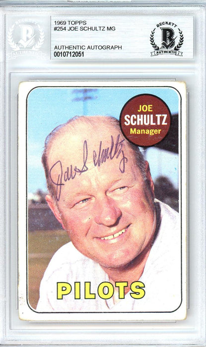 Joe Schultz Autographed 1969 Topps Card #254 Seattle Pilots Beckett BAS #10712051 - RSA