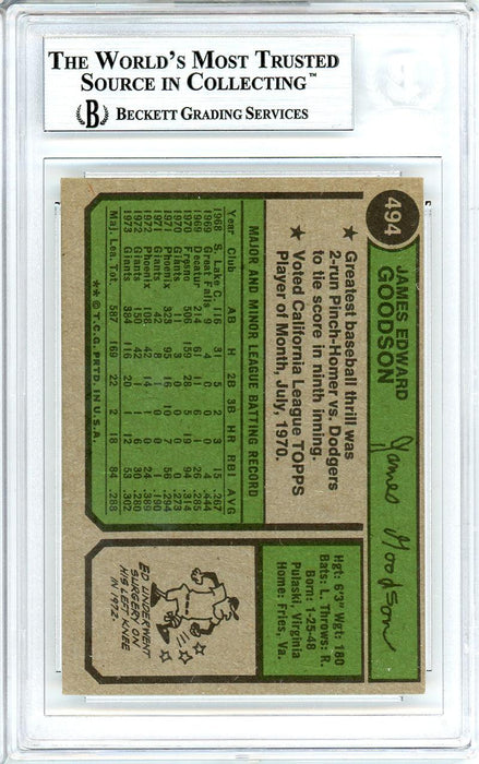 Ed Goodson Autographed 1974 Topps Card #494 San Francisco Giants Beckett BAS #10712094 - RSA