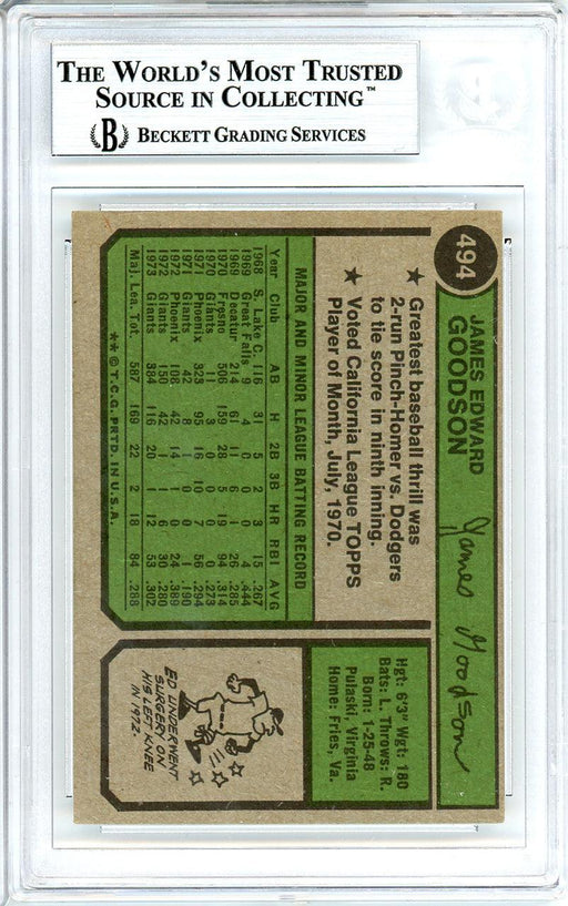 Ed Goodson Autographed 1974 Topps Card #494 San Francisco Giants Beckett BAS #10712094 - RSA
