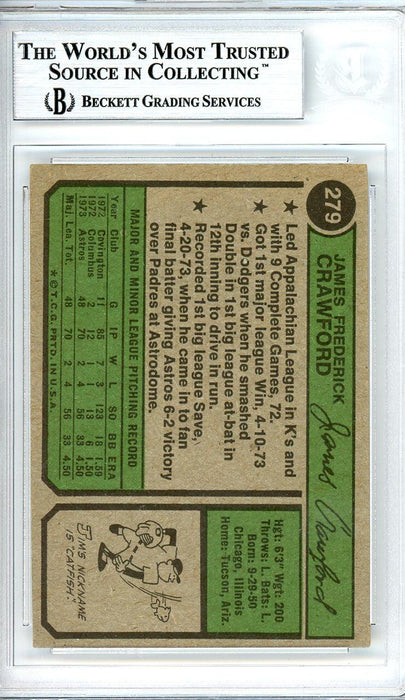 Jim Crawford Autographed 1974 Topps Card #279 Houston Astros Beckett BAS #10712096 - RSA