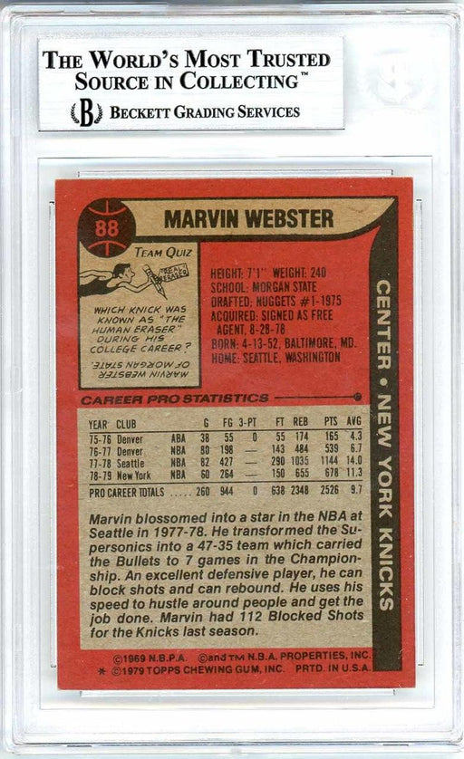 Marvin Webster Autographed 1979-80 Topps Card #88 New York Knicks Beckett BAS #10712272 - RSA