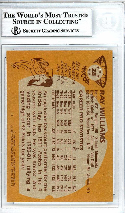Ray Williams Autographed 1981-82 Topps Card #28 New York Knicks Beckett BAS #10712284 - RSA