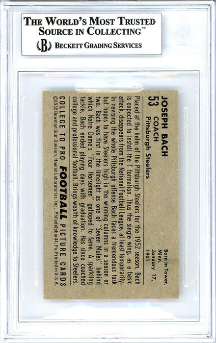 Joe Bach Autographed 1952 Bowman Small Card #53 Pittsburgh Steelers Coach Beckett BAS #10736554 - RSA