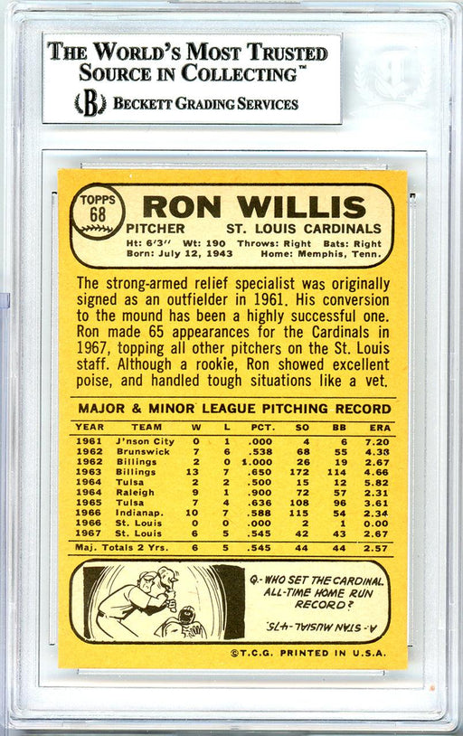Ron Willis Autographed 1968 Topps Card #68 St. Louis Cardinals Beckett BAS #10736666 - RSA