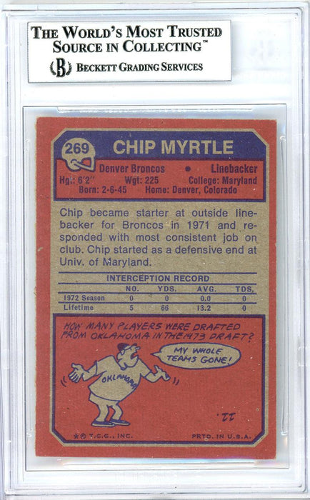 Chip Myrtle Autographed 1973 Topps Rookie Card #269 Denver Broncos Beckett BAS #10736708 - RSA
