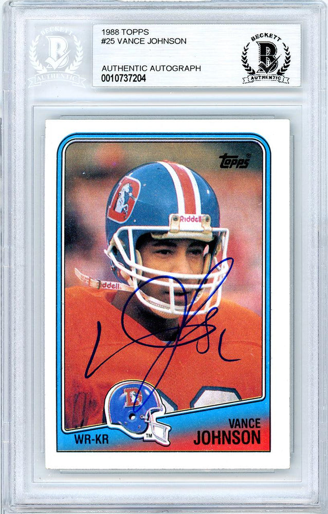 Vance Johnson Autographed 1988 Topps Card #25 Denver Broncos Beckett BAS #10737204 - RSA