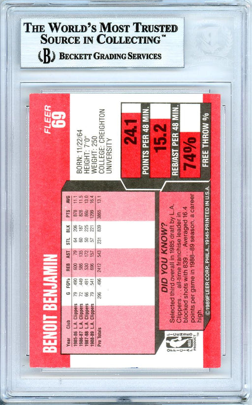 Benoit Benjamin Autographed 1989-90 Fleer Card #69 Los Angeles Clippers Beckett BAS #10739076 - RSA