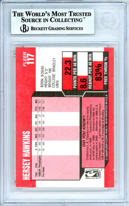 Hershey Hawkins Autographed 1989-90 Fleer Rookie Card #117 Philadelphia 76ers Beckett BAS #10739081 - RSA