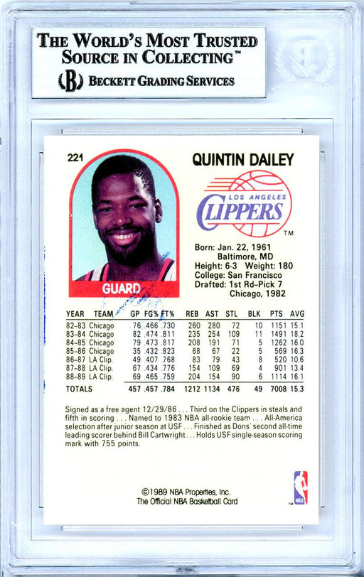 Quintin Dailey Autographed 1989-90 Hoops Card #221 Los Angeles Clippers Beckett BAS #10739125 - RSA