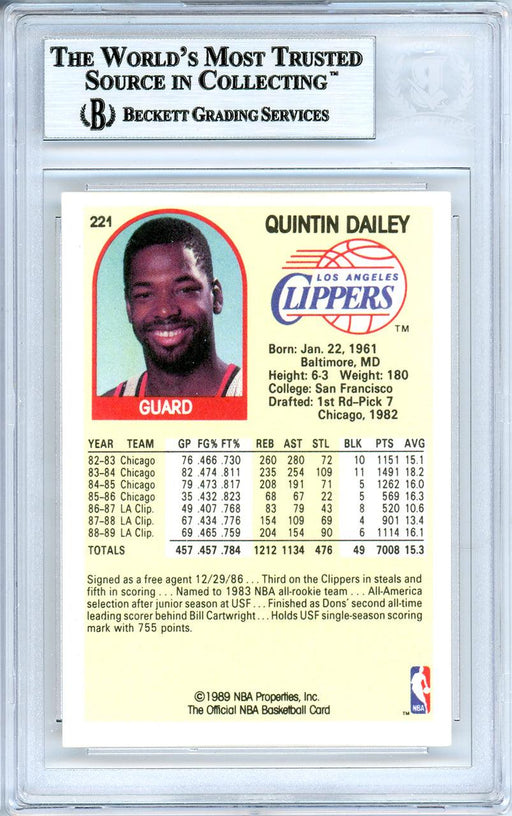 Quintin Dailey Autographed 1989-90 Hoops Card #221 Los Angeles Clippers Beckett BAS #10739126 - RSA
