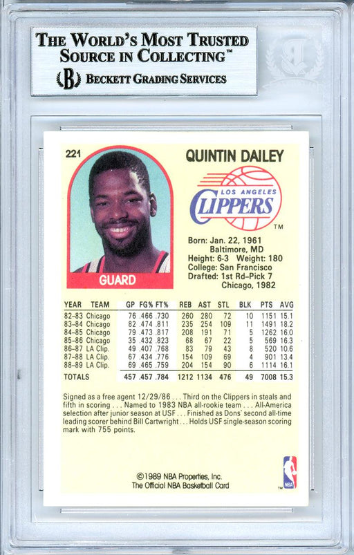 Quintin Dailey Autographed 1989-90 Hoops Card #221 Los Angeles Clippers Beckett BAS #10739127 - RSA