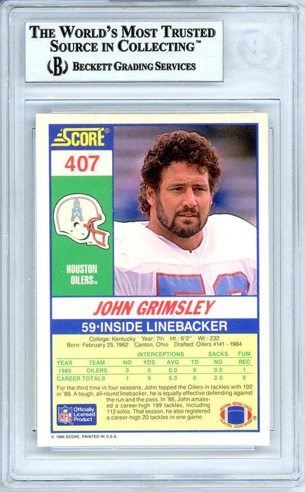 John Grimsley Autographed 1990 Score Card #407 Houston Oilers Beckett BAS #10739269 - RSA