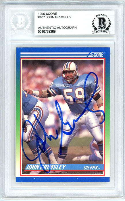 John Grimsley Autographed 1990 Score Card #407 Houston Oilers Beckett BAS #10739269 - RSA