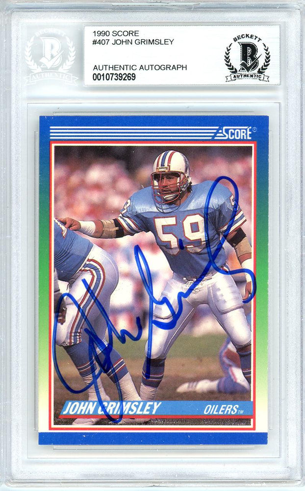 John Grimsley Autographed 1990 Score Card #407 Houston Oilers Beckett BAS #10739269 - RSA