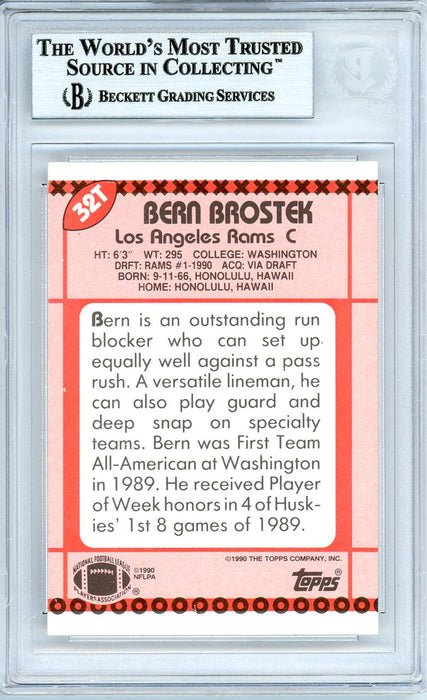 Bern Brostek Autographed 1990 Topps Rookie Card #32T Los Angeles Rams Beckett BAS #10739294 - RSA