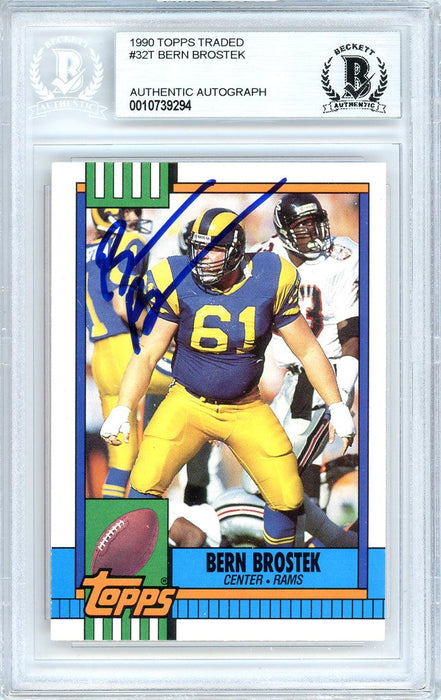 Bern Brostek Autographed 1990 Topps Rookie Card #32T Los Angeles Rams Beckett BAS #10739294 - RSA