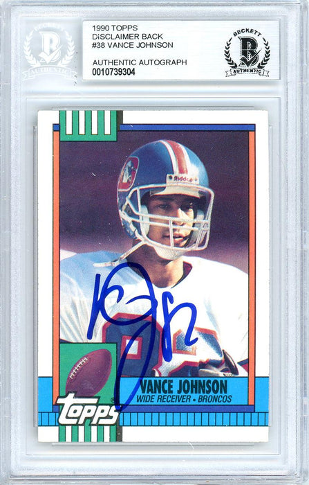 Vance Johnson Autographed 1990 Topps Card #38 Denver Broncos Beckett BAS #10739304 - RSA