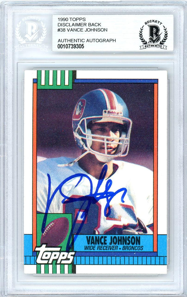 Vance Johnson Autographed 1990 Topps Card #38 Denver Broncos Beckett BAS #10739305 - RSA