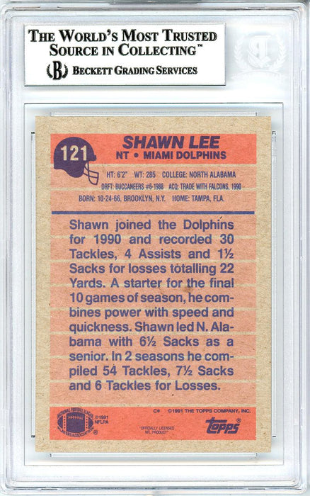 Shawn Lee Autographed 1991 Topps Rookie Card #121 Miami Dolphins Beckett BAS #10739397 - RSA