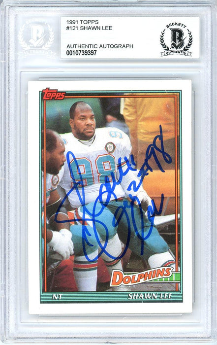 Shawn Lee Autographed 1991 Topps Rookie Card #121 Miami Dolphins Beckett BAS #10739397 - RSA