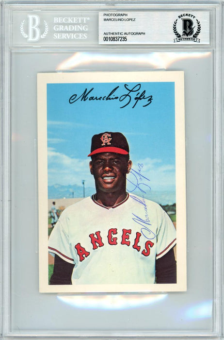 Marcelino Lopez Autographed 1966 Dexter Press 4x6 Photo California Angels Beckett BAS #10837235 - RSA