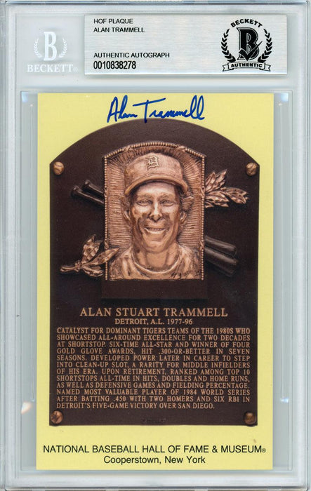 Alan Trammell Autographed HOF Plaque Postcard Detroit Tigers Beckett BAS Stock #142776 - RSA