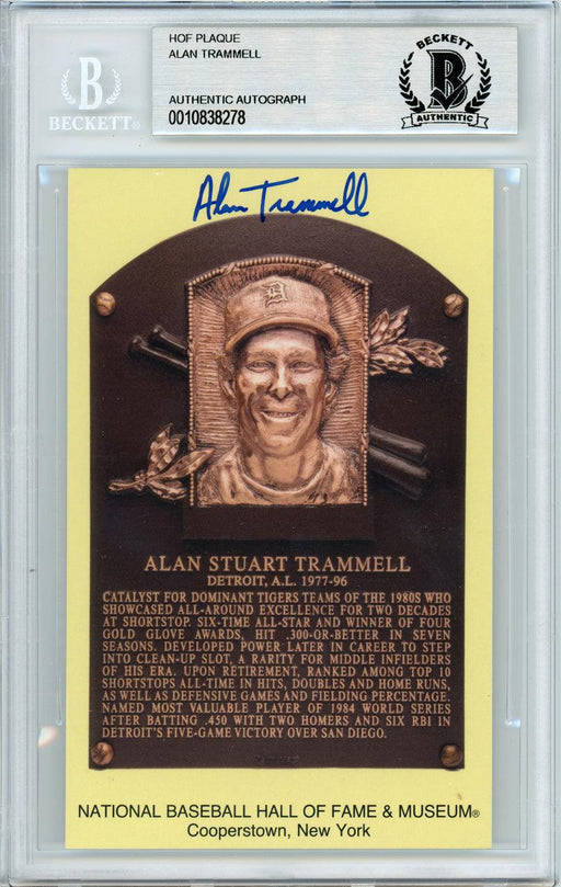 Alan Trammell Autographed HOF Plaque Postcard Detroit Tigers Beckett BAS Stock #142776 - RSA
