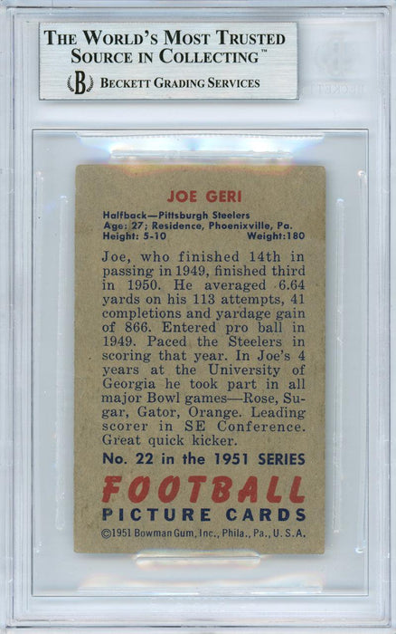Joe Geri Autographed 1951 Bowman Card #22 Pittsburgh Steelers Beckett BAS #10838469 - RSA