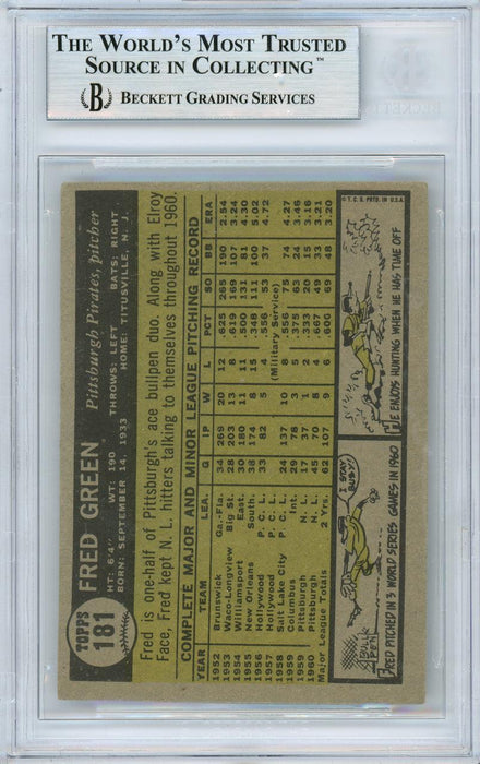 Dick Green Autographed 1961 Topps Card #181 Pittsburgh Pirates Beckett BAS #10838632 - RSA