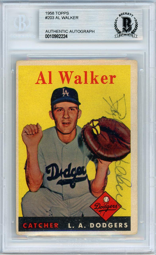 Al "Rube" Walker Autographed 1958 Topps Card #203 Brooklyn Dodgers Beckett BAS #10982224 - RSA