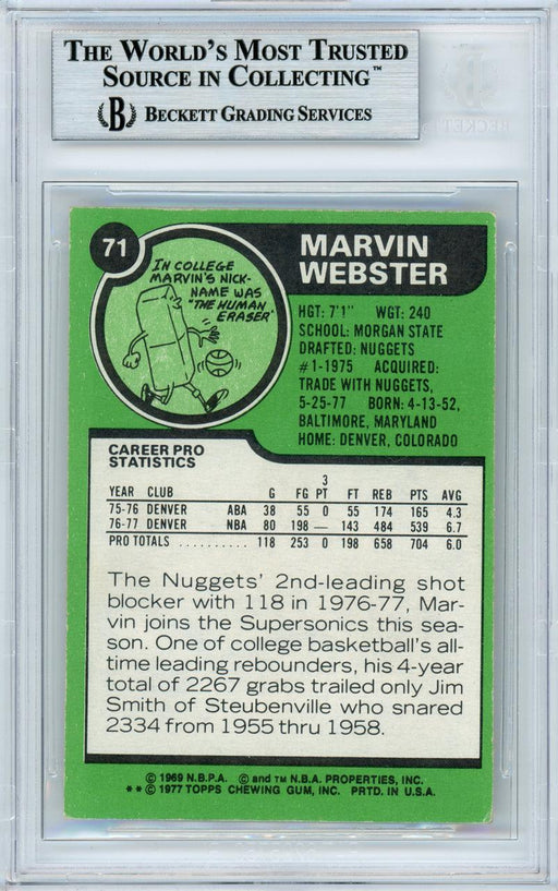Marvin Webster Autographed 1977-78 Topps Rookie Card #71 Seattle Supersonics Beckett BAS #10982316 - RSA