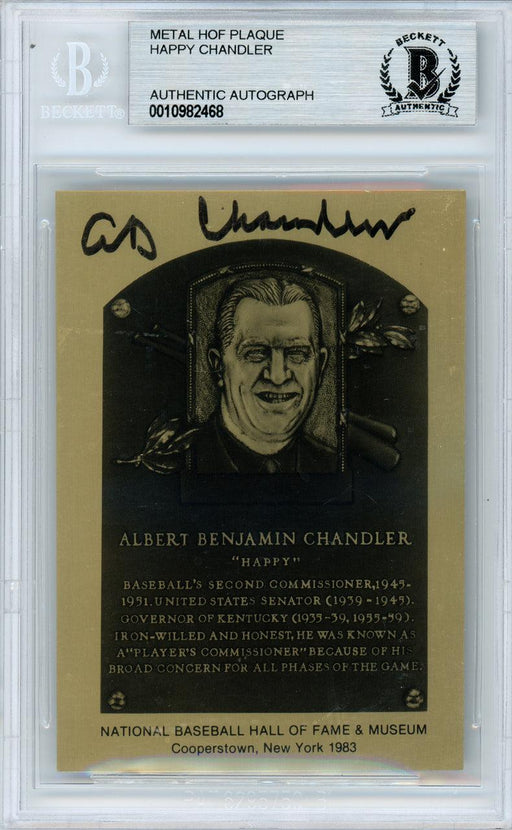 A.B. AB "Happy" Chandler Autographed 1983 HOF Metallic Plaque Card Commissioner Beckett BAS #10982468 - RSA