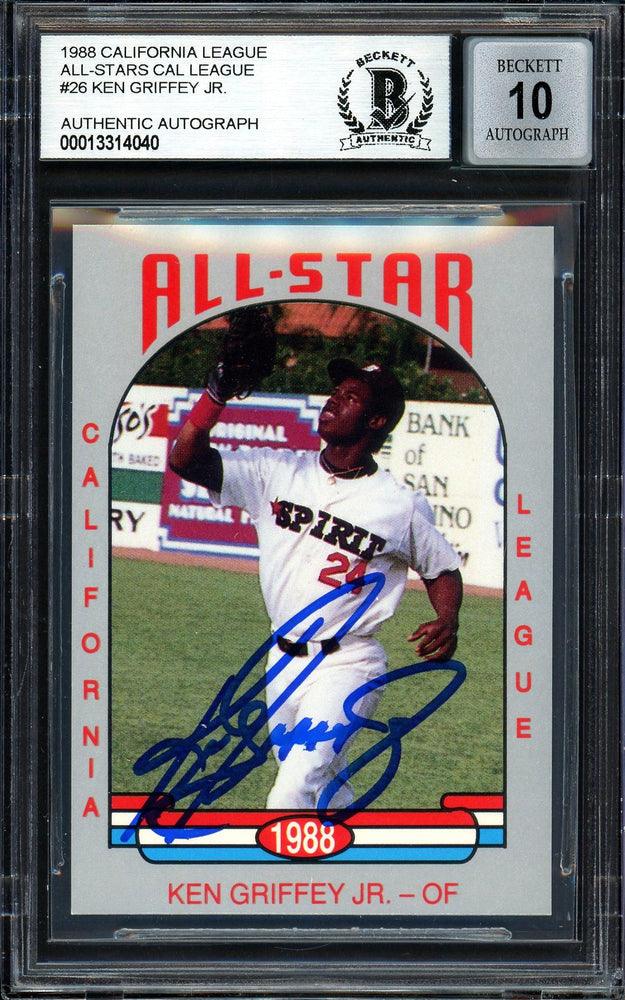 Ken Griffey Jr. Autographed 1988 Cal League All Star Rookie Card #26 San Bernardino Spirit Auto Grade Gem Mint 10 Beckett BAS #13314040 - RSA