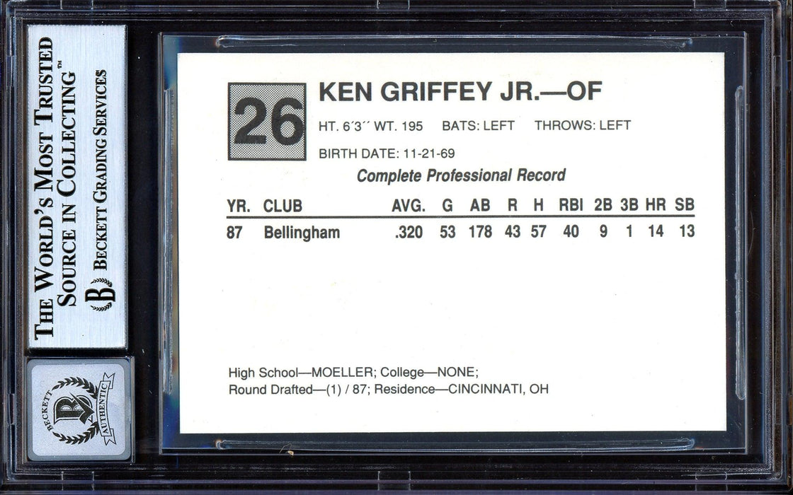 Ken Griffey Jr. Autographed 1988 Cal League All Star Rookie Card #26 San Bernardino Spirit Auto Grade Gem Mint 10 Beckett BAS #13314040 - RSA